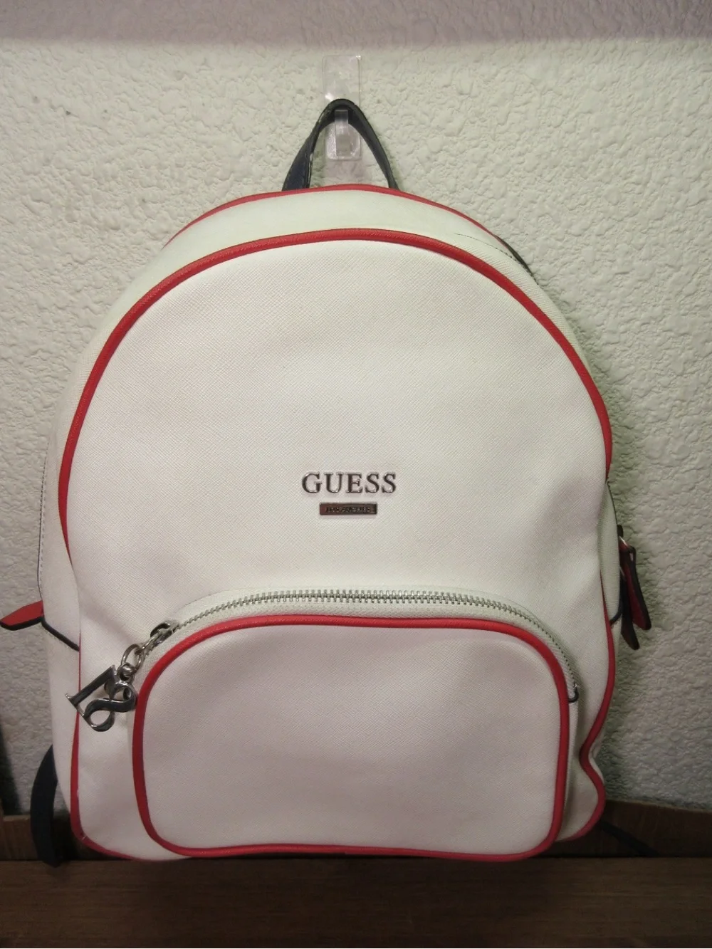 GUESS White Backpack with Red Trim